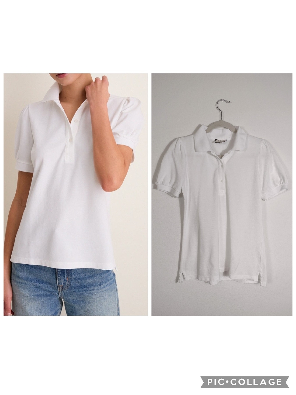 Tuckernuck White Cotton Pique Puff Sleeve Peggy Polo Shirt Size S